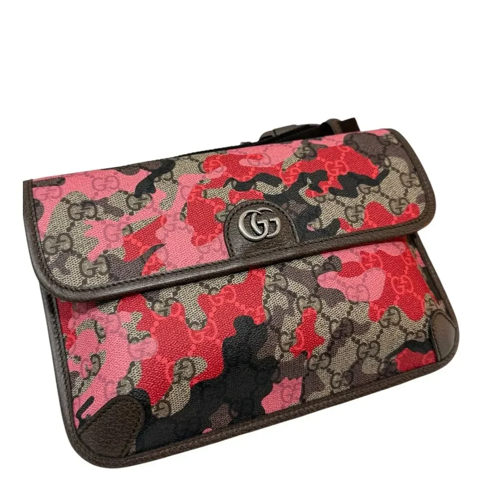 Gucci GG Supreme Camouflage Belt Bag Crossbody Clutch Pink Red Camo 90